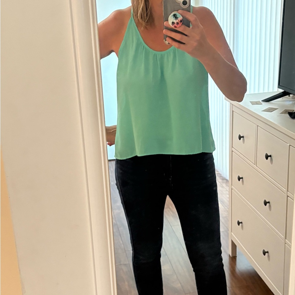 Mint Green and black Sleeveless tank Top with open back